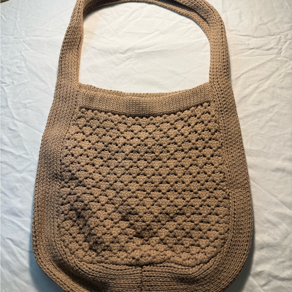 Elegant Tan Crochet Shoulder Bag Boho Chic